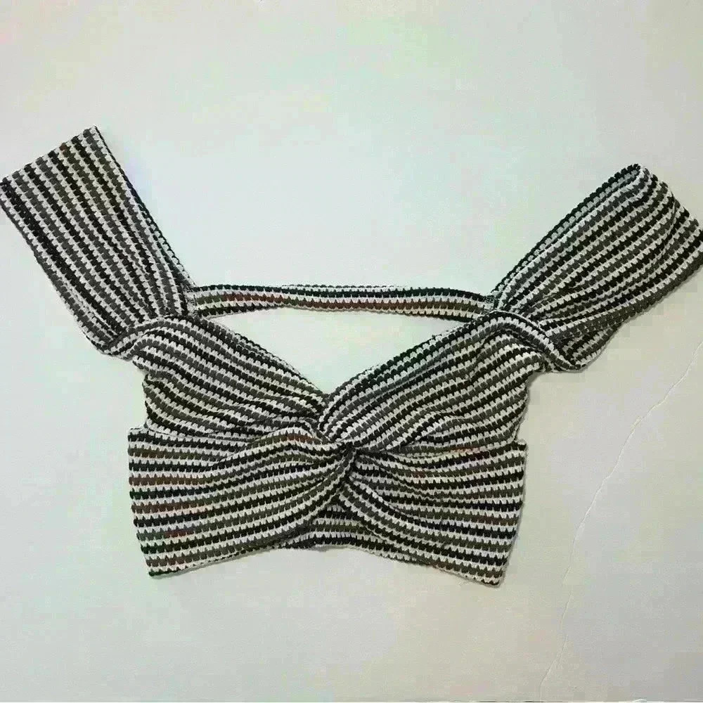 Striped Knot-Front Crop Top